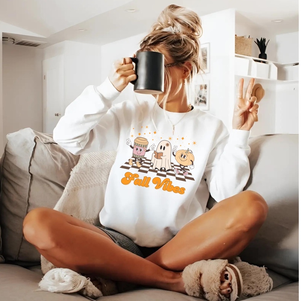 Fall Vibes  Sweatshirt Pumpkin Sweatshirt Fall Shirt Spooky Season Sweatshirt